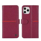 For iPhone 12 / 12 Pro GEBEI Top-grain Leather Horizontal Flip Protective Case with Holder & Card Slots & Wallet & Photo Frame(Wine Red) - 1