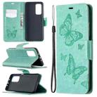 For Xiaomi Mi 10T 5G Two Butterflies Embossing Pattern Horizontal Flip Leather Case with Holder & Card Slot & Wallet & Lanyard(Green) - 1