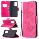 For Xiaomi Mi 10T 5G Two Butterflies Embossing Pattern Horizontal Flip Leather Case with Holder & Card Slot & Wallet & Lanyard(Rose Red) - 1