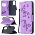 For Xiaomi Mi 10T 5G Two Butterflies Embossing Pattern Horizontal Flip Leather Case with Holder & Card Slot & Wallet & Lanyard(Purple) - 1