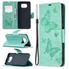For Xiaomi Poco X3 Two Butterflies Embossing Pattern Horizontal Flip Leather Case with Holder & Card Slot & Wallet & Lanyard(Green) - 1