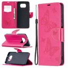 For Xiaomi Poco X3 Two Butterflies Embossing Pattern Horizontal Flip Leather Case with Holder & Card Slot & Wallet & Lanyard(Rose Red) - 1