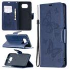 For Xiaomi Poco X3 Two Butterflies Embossing Pattern Horizontal Flip Leather Case with Holder & Card Slot & Wallet & Lanyard(Dark Blue) - 1