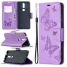 For Nokia 2.4 Two Butterflies Embossing Pattern Horizontal Flip Leather Case with Holder & Card Slot & Wallet & Lanyard(Purple) - 1