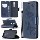 For Nokia 2.4 Two Butterflies Embossing Pattern Horizontal Flip Leather Case with Holder & Card Slot & Wallet & Lanyard(Dark Blue) - 1