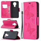 For Nokia 3.4 Two Butterflies Embossing Pattern Horizontal Flip Leather Case with Holder & Card Slot & Wallet & Lanyard(Rose Red) - 1