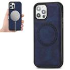 For iPhone 12 / 12 Pro Retro Business Round Embossing Magnetic PU + TPU Protective MagSafe Case(Blue) - 1