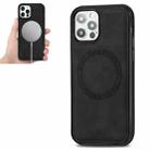 Retro Business Round Embossing Magnetic PU + TPU Protective MagSafe Case For iPhone 12 / 12 Pro(Black) - 1