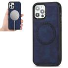 For iPhone 12 Pro Max Retro Business Round Embossing Magnetic PU + TPU Protective MagSafe Case(Blue) - 1