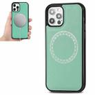 For iPhone 12 mini Cross Texture Embossing Magnetic PU + TPU Protective MagSafe Case (Mint Green) - 1
