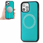 For iPhone 12 mini Cross Texture Embossing Magnetic PU + TPU Protective MagSafe Case (Lake Green) - 1