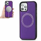 For iPhone 12 mini Cross Texture Embossing Magnetic PU + TPU Protective MagSafe Case (Purple) - 1