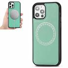 For iPhone 12 / 12 Pro Cross Texture Embossing Magnetic PU + TPU Protective MagSafe Case(Mint Green) - 1