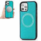 For iPhone 12 / 12 Pro Cross Texture Embossing Magnetic PU + TPU Protective MagSafe Case(Lake Green) - 1