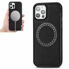 For iPhone 12 Pro Max Cross Texture Embossing Magnetic PU + TPU Protective MagSafe Case(Black) - 1