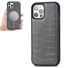 For iPhone 12 Pro Max Crocodile Texture Embossing Magnetic PU + TPU Protective Magsafe Case(Grey) - 1