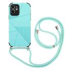 For iPhone 12 Pro Max Geometric Stitching Skin Feeling Stripe TPU Shockproof Case with Neck Lanyard(Blue) - 1