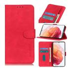 For Samsung Galaxy S21 5G KHAZNEH Retro Texture PU + TPU Horizontal Flip Leather Case with Holder & Card Slots & Wallet(Red) - 1