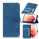 For Samsung Galaxy S21 5G KHAZNEH Retro Texture PU + TPU Horizontal Flip Leather Case with Holder & Card Slots & Wallet(Blue) - 1