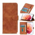 For Samsung Galaxy S21 5G KHAZNEH Retro Texture PU + TPU Horizontal Flip Leather Case with Holder & Card Slots & Wallet(Brown) - 1