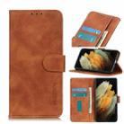 For Samsung Galaxy S21 Ultra 5G KHAZNEH Retro Texture PU + TPU Horizontal Flip Leather Case with Holder & Card Slots & Wallet(Brown) - 1