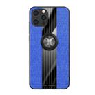 For iPhone 12 XINLI Stitching Cloth Textue Shockproof TPU Protective Case with Ring Holder(Blue) - 1