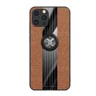 For iPhone 12 Pro Max XINLI Stitching Cloth Textue Shockproof TPU Protective Case with Ring Holder(Brown) - 1