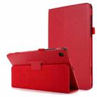 For Samsung Galaxy Tab A7 10.4 (2020) T500 Litchi Texture Horizontal Flip Solid Color Leather Case with Holder(Red) - 1