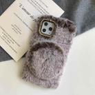 For iPhone 12 mini Plush Shockproof Case with Mirror Holder (Grey) - 1