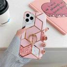 Plating Marble Pattern Soft TPU Protective Case with Ring Holder For iPhone 11 Pro(Pink Lattice) - 1