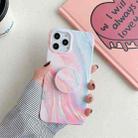 For iPhone 11 Laser Marble Pattern TPU Protective Case with Folding Holder (Pink Floating Cloud) - 1