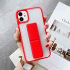 For iPhone 12 / 12 Pro Transparent Shockproof Matte Protective Case with Wristband & Holder(Red) - 1