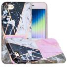 For iPhone SE 2022 / SE 2020 / 8 / 7 Full Plating Splicing Gilding Protective Case(Grey Pink White Marble Color Matching) - 1