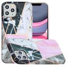 For iPhone 11 Pro Max Full Plating Splicing Gilding Protective Case (Grey Pink White Marble Color Matching) - 1