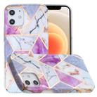 For iPhone 12 mini Full Plating Splicing Gilding Protective Case (Purple White Marble Color Matching) - 1