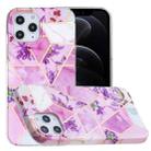 For iPhone 12 / 12 Pro Full Plating Splicing Gilding Protective Case(Purple Flowers Color Matching) - 1