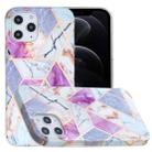 For iPhone 12 / 12 Pro Full Plating Splicing Gilding Protective Case(Purple White Marble Color Matching) - 1