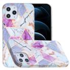 For iPhone 12 Pro Max Full Plating Splicing Gilding Protective Case(Purple White Marble Color Matching) - 1