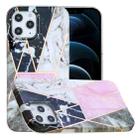 For iPhone 12 Pro Max Full Plating Splicing Gilding Protective Case(Grey Pink White Marble Color Matching) - 1