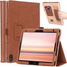 WY-606C For Sharp Dtab D-41A (2020) Retro Texture PU + TPU Horizontal Flip Leather Case with Holder & Card Slots & Hand Strap(Brown) - 1