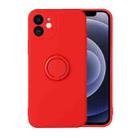 For iPhone 12 mini Solid Color Liquid Silicone Shockproof Full Coverage Protective Case with Ring Holder (Lucky Red) - 1