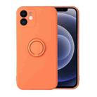 For iPhone 12 mini Solid Color Liquid Silicone Shockproof Full Coverage Protective Case with Ring Holder (Coral Orange) - 1