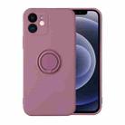 For iPhone 12 mini Solid Color Liquid Silicone Shockproof Full Coverage Protective Case with Ring Holder (Cherry Purple) - 1