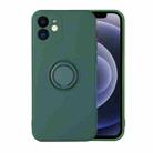 For iPhone 12 Solid Color Liquid Silicone Shockproof Full Coverage Protective Case with Ring Holder(Deep Green) - 1