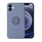 For iPhone 12 Solid Color Liquid Silicone Shockproof Full Coverage Protective Case with Ring Holder(Grey) - 1