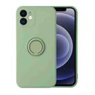 For iPhone 12 Solid Color Liquid Silicone Shockproof Full Coverage Protective Case with Ring Holder(Green) - 1