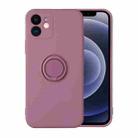 For iPhone 12 Solid Color Liquid Silicone Shockproof Full Coverage Protective Case with Ring Holder(Cherry Purple) - 1