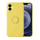 For iPhone 12 Solid Color Liquid Silicone Shockproof Full Coverage Protective Case with Ring Holder(Yellow) - 1