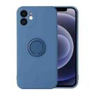 For iPhone 12 Pro Solid Color Liquid Silicone Shockproof Full Coverage Protective Case with Ring Holder(Sapphire Blue) - 1