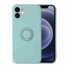 For iPhone 12 Pro Max Solid Color Liquid Silicone Shockproof Full Coverage Protective Case with Ring Holder(Light Cyan) - 1